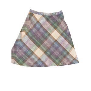 Parsons Place Ltd Wool Skirt- Pastel Plaid Pattern- Belt Loops, Button Zip 31 In